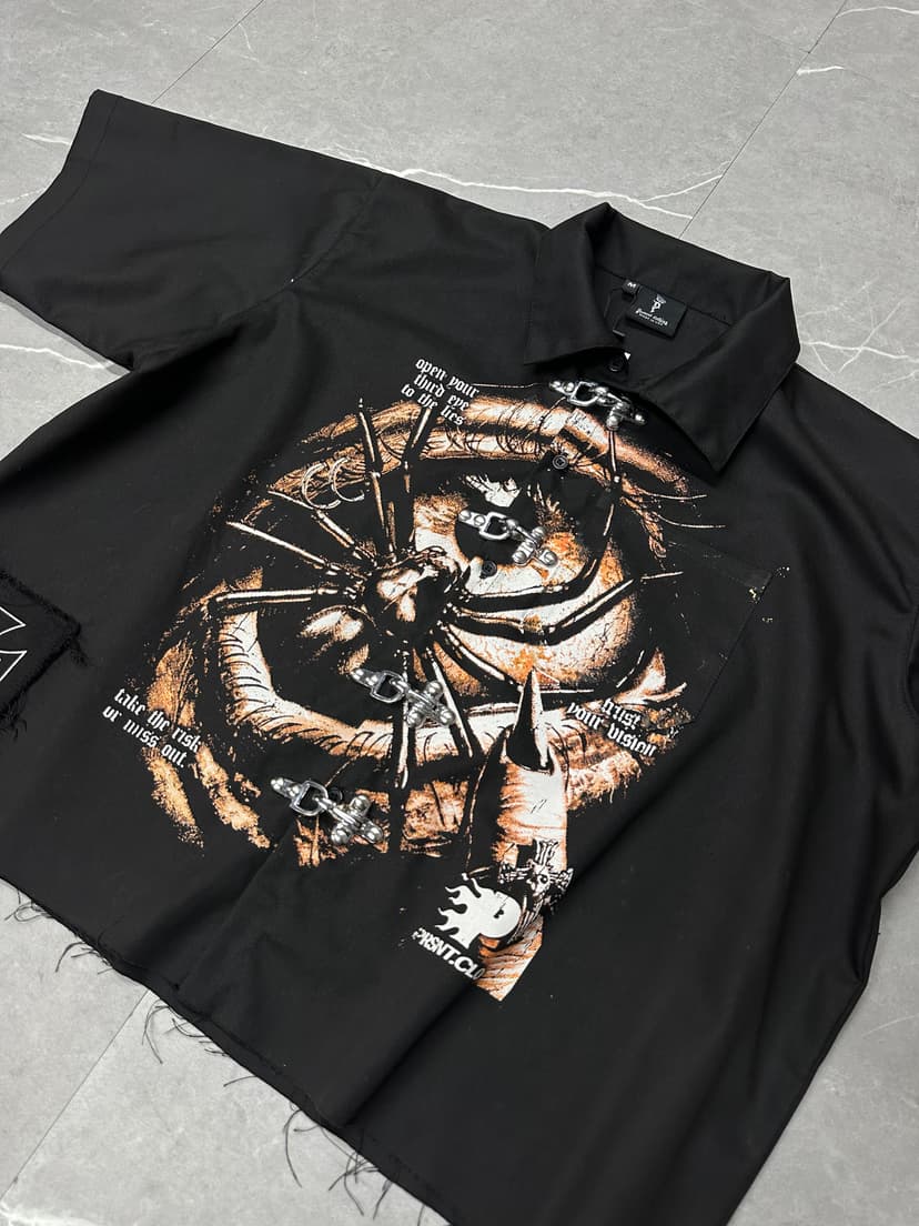 Eye Graphic Metal-Pierced Twill Shirt