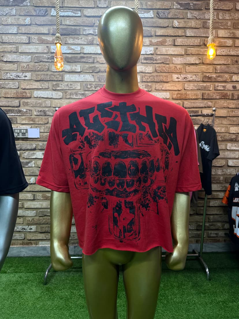 Red Distressed Water-Print Tee