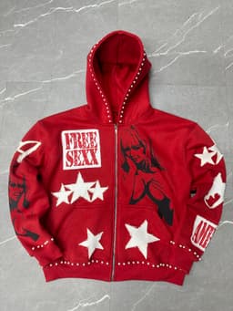 Red Star & Pin-Up Studded Hoodie